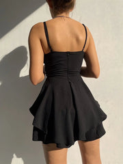 Voguable  Slim Suspender Strap Sexy Dresses Y2k Solid Ruffles Rompers Summer Casual Threaded Slip Playsuits Female Elegant Clothes voguable