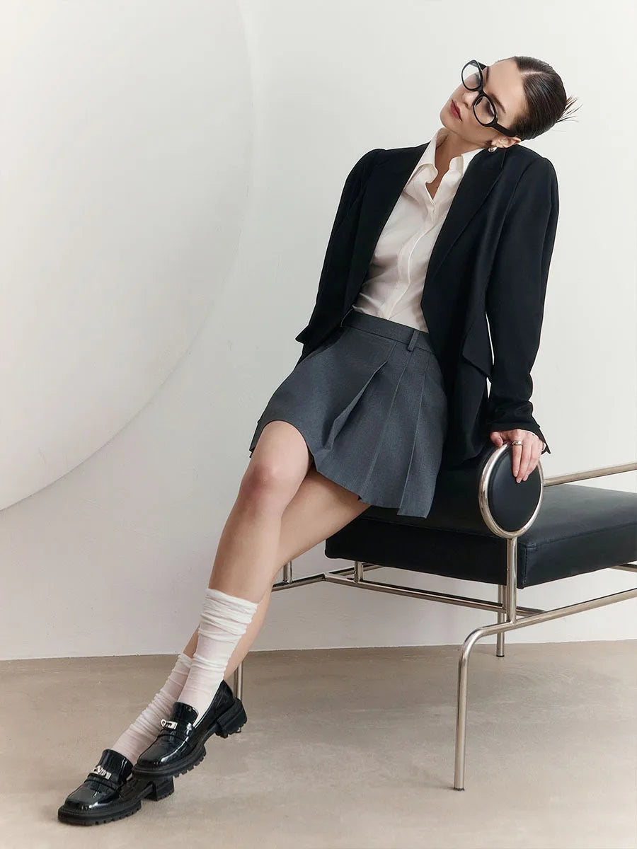 Fashion Solid Gray Pleated Short Skirt 2025 New Spring Summer High Waist A-line Women Skirts College Style Sweet Woman Clothing voguable