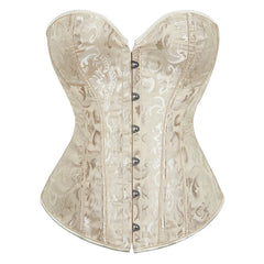 Voguable Overbust Corset Jacquard Floral Black White Pink Blue Korset Fish Boned Gothic Bustier Top Front Busk Clothing Gorset voguable
