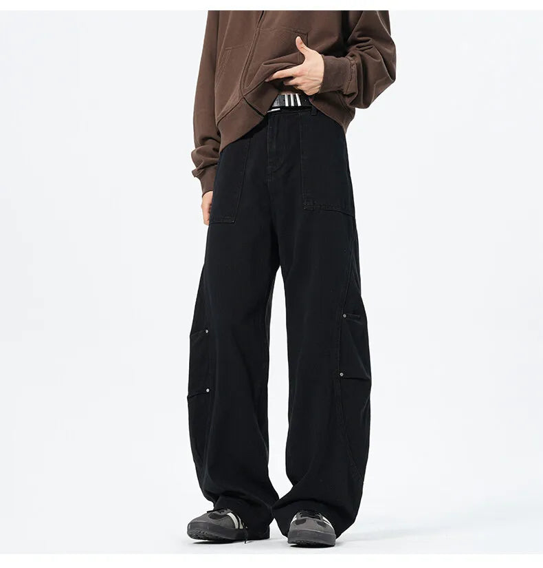 Patchwork style Men's Baggy Straight Jeans Personality unisex Fashion Korean High Street Denim Pants Streetwear Male Trousers voguable