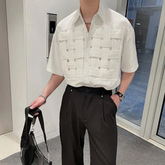 Summer Clothing Men's Light Luxury Draped Knit Shirts Retro Leisure Chic Button-down Short Sleeve Korean Popular Clothes voguable