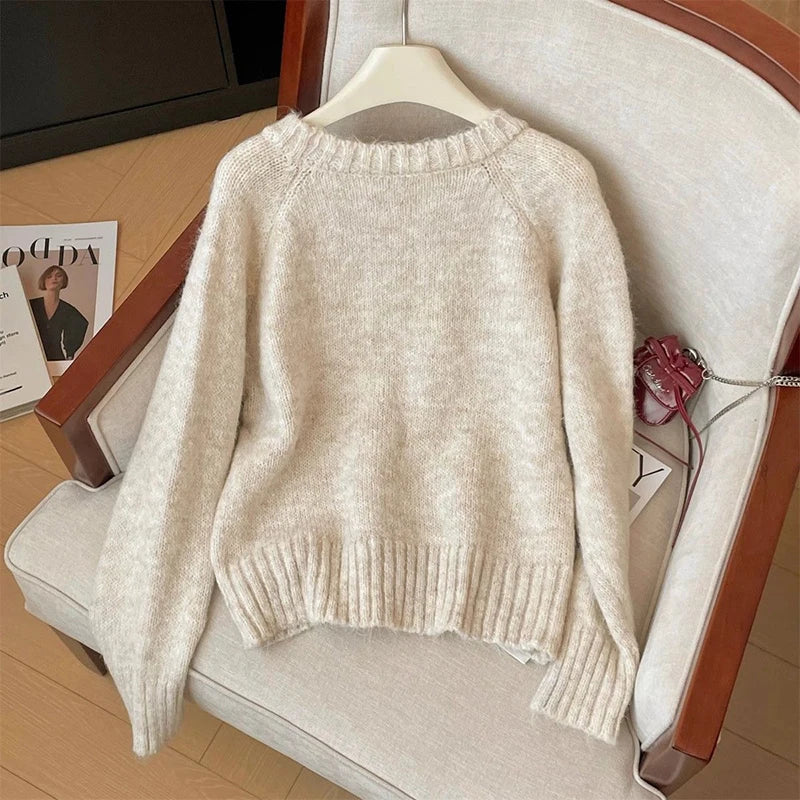 Cute 3D Cherry Sweaters Women Lazy Wind Long Sleeve Knitted Jumpers Japan Loose O Neck Female Kawaii Sweet Pullovers Tops voguable