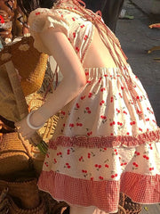 Voguable Summer Print Kawaii Party Mini Dress Women Backless Japanese Sweet Cute Dress Female Lace Korea Princess Lolita Fairy Dress voguable