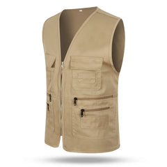Multi Pocket Vest Jacket Men's Casual Plus Size Slim Fit Outerwear Sleeveless Zipper Jacket Male Clothes Cotton Waistcoat voguable