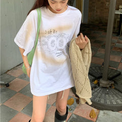 Voguable 2024 Summer New Letter Print Loose Casual Short Sleeve T-Shirt Women + Hollow Sunscreen Lace-Up Knit Sweater Two-piece Suit voguable