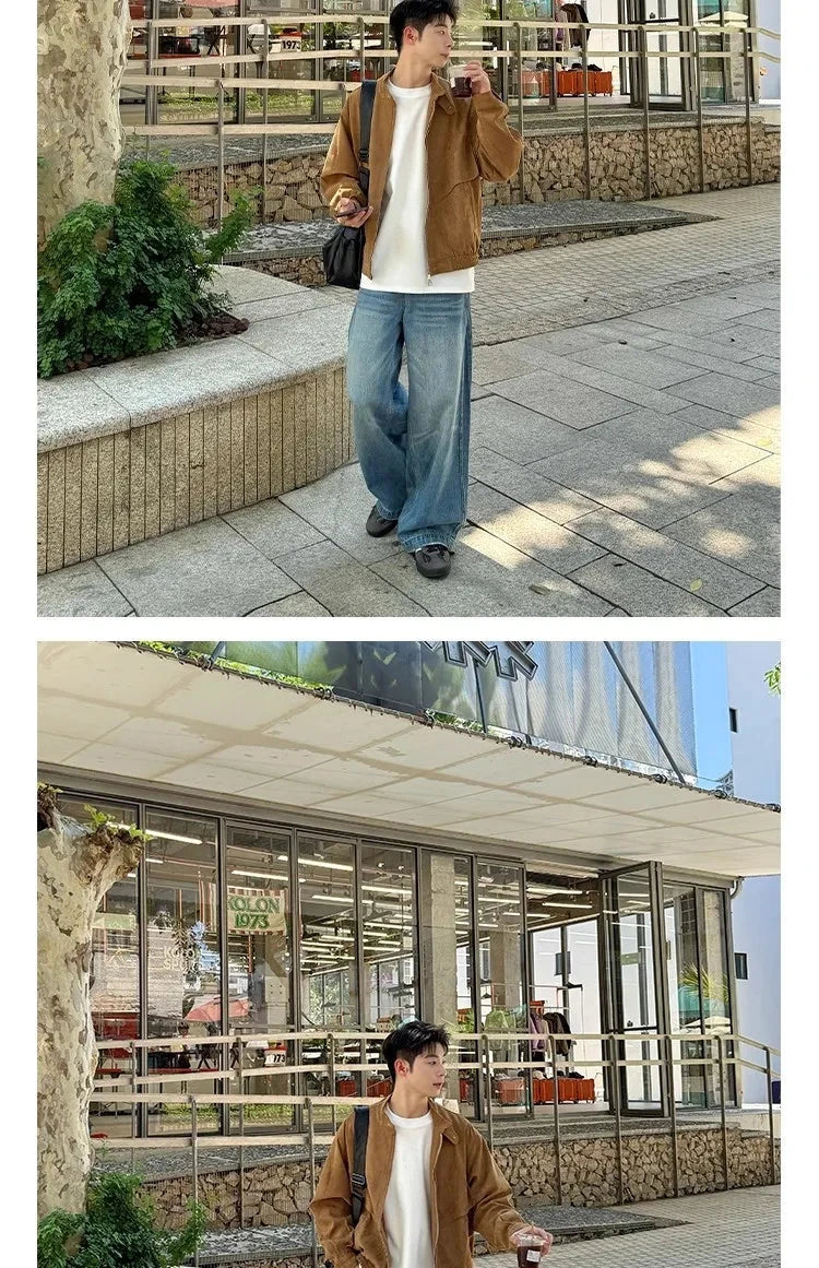 Khaki Cargos Stand Collar Jackets Men's Japanese Retro Streetwear Fashion Solid Color Zipper Long Sleeve Coats Autumn Clothing voguable