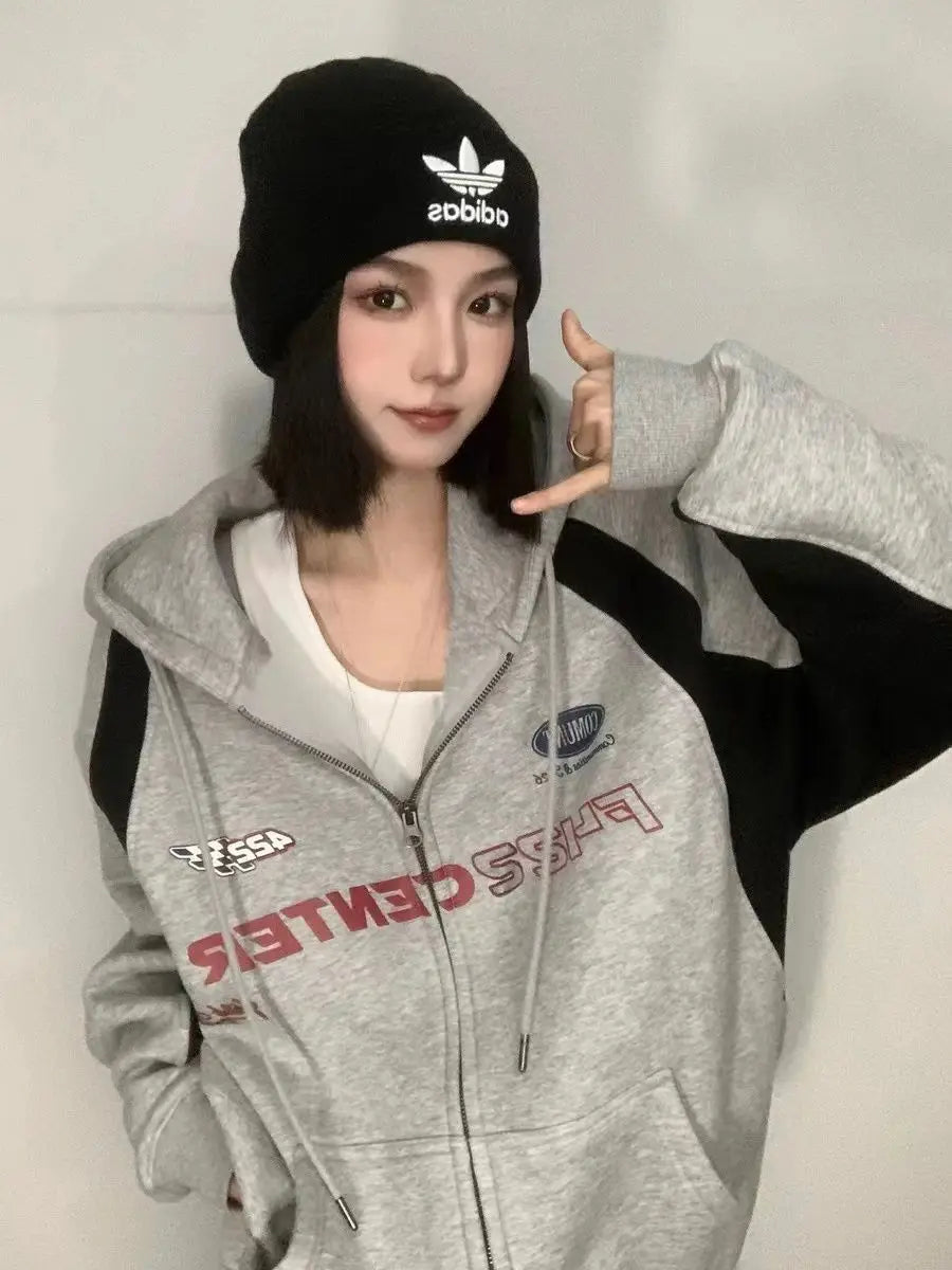 Vintage Oversize Zip Up Hoodies Women Streetwear Korean Fashion Harajuku Sweatshirt Hooded Baddie Clothes Graphic Hoodie voguable
