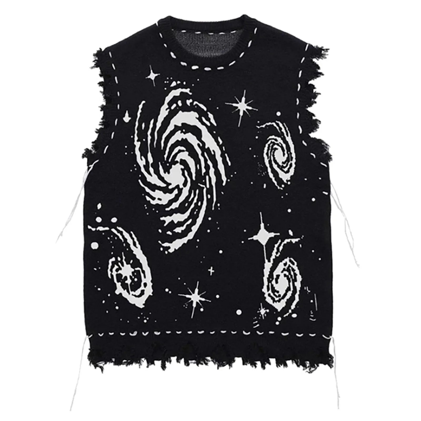 Harajuku Vest Sweater for men 2024 Ropa  Streetwear BF Tassel Jumper Fashion Casual Knitting Tanks Print Korean Waistcoat vest voguable