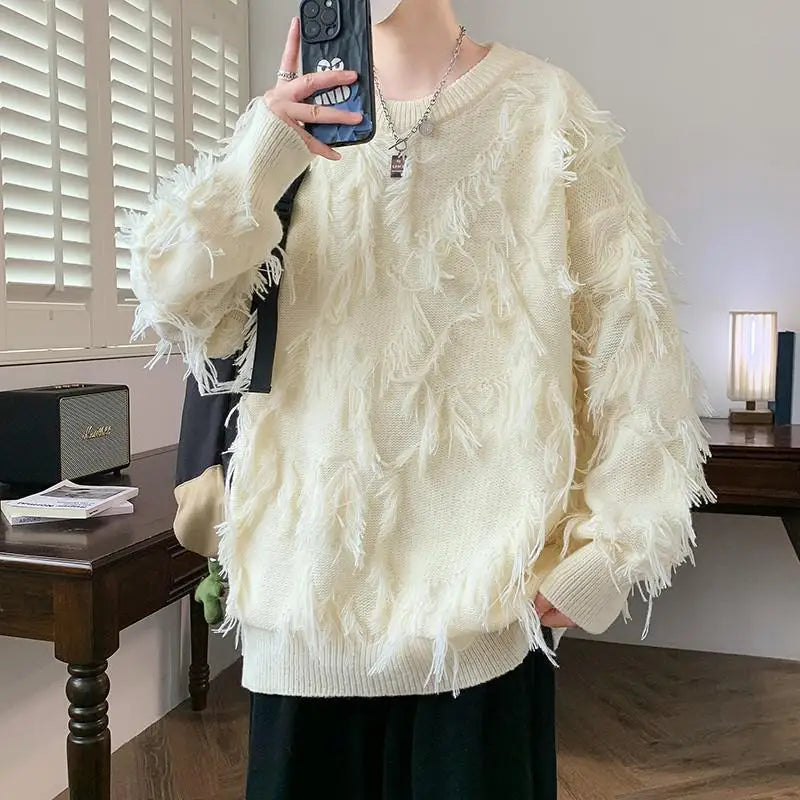 Voguable  Korean K-POP High Street Sweater Thorn Style Solid Color Knitted Pullover Fashion Autumn/winter Warm Men's Top Hip Hop Clothing voguable