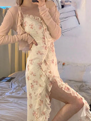 Voguable  Summer Floral Sleeveless Midi Dress Elegant Sexy French Vintage Strap Dress Woman Party One Piece Dress Korean voguable