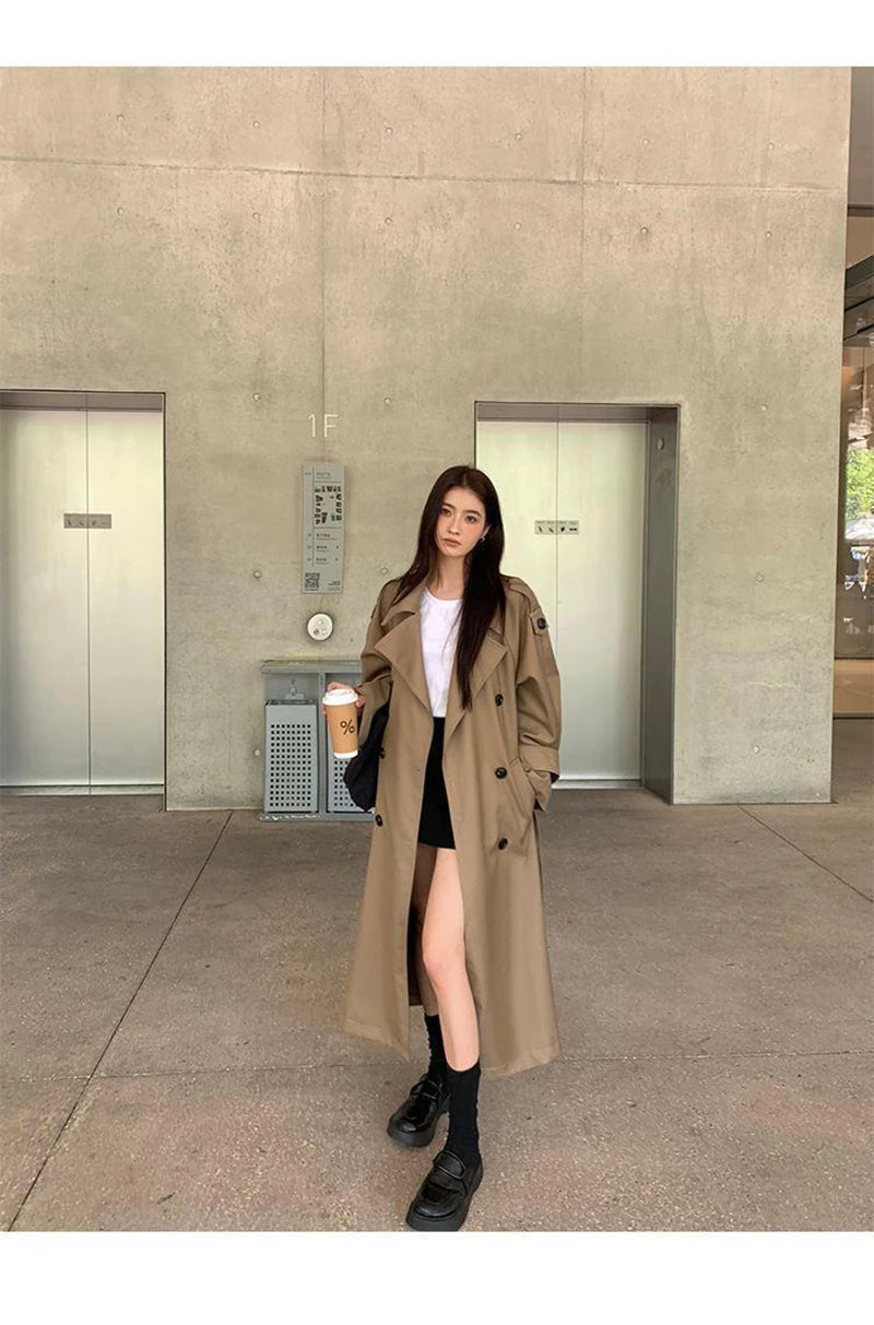 Vintage Elegant Women Long Trench Casual England Long Sleeve Belt Coat Jacket Fall Winter Lady Sweet Retro Harajuku Pockets Tops voguable