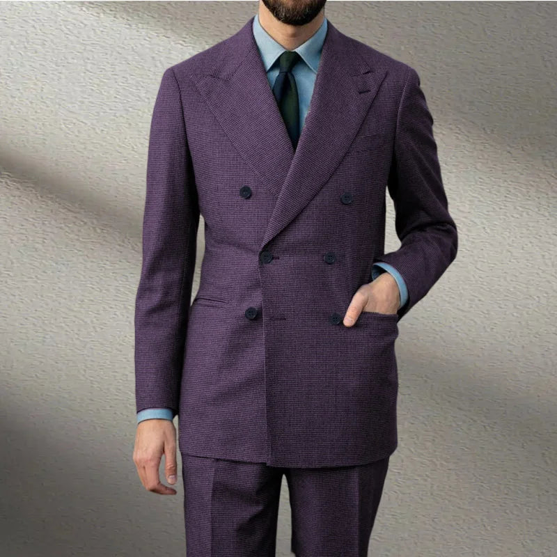 Voguable  Spring 2 Piece Woolen Blend Men's Suit  Set Tailored Double Breasted Lapel Jacket Blazer Elastic Pants Wedding Part Prom Dinner voguable