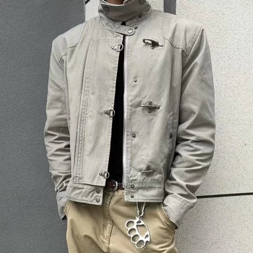 Voguable  Vintage 90s Harajuku Aesthetic Streetwear Button Hooded Sweatshirts Grunge Stand Neck Jacket Y2k Casual Outfit Street Wear New voguable