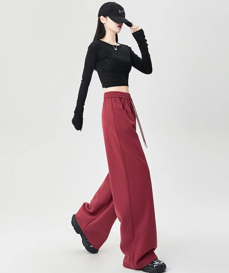 Streetwear Y2K Sweatpants Women Vintage High Waist Loose Straight Trousers American Harajuku Bf Fall Hip Hop Pockets Pants voguable