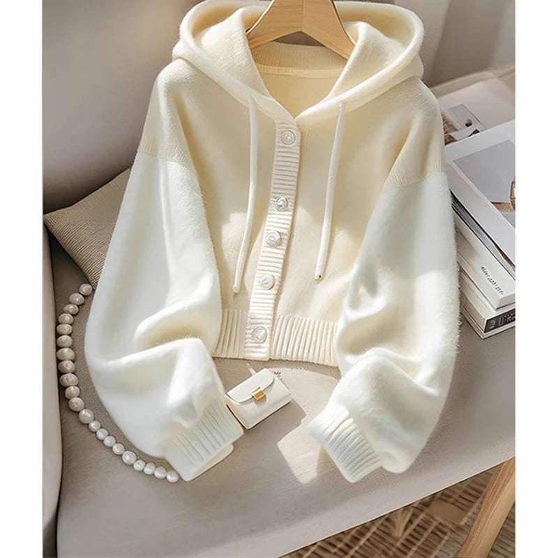 Casual Japan Hooded Cardigan Sweaters Women Lazy Wind Patchwork Knitted Coat Vintage Sweet Long Sleeve High Quality Tops voguable