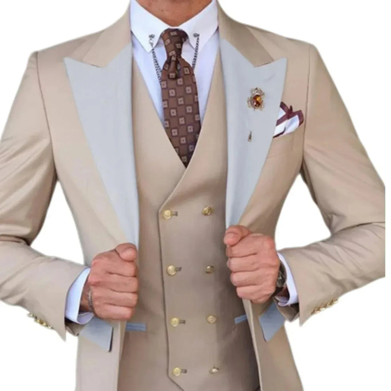 Voguable  Color blockingSuit Men's Fashionable Gentleman Business Banquet US-style Formal Dress Casual Wedding (Blazer+Vest+Trousers) voguable