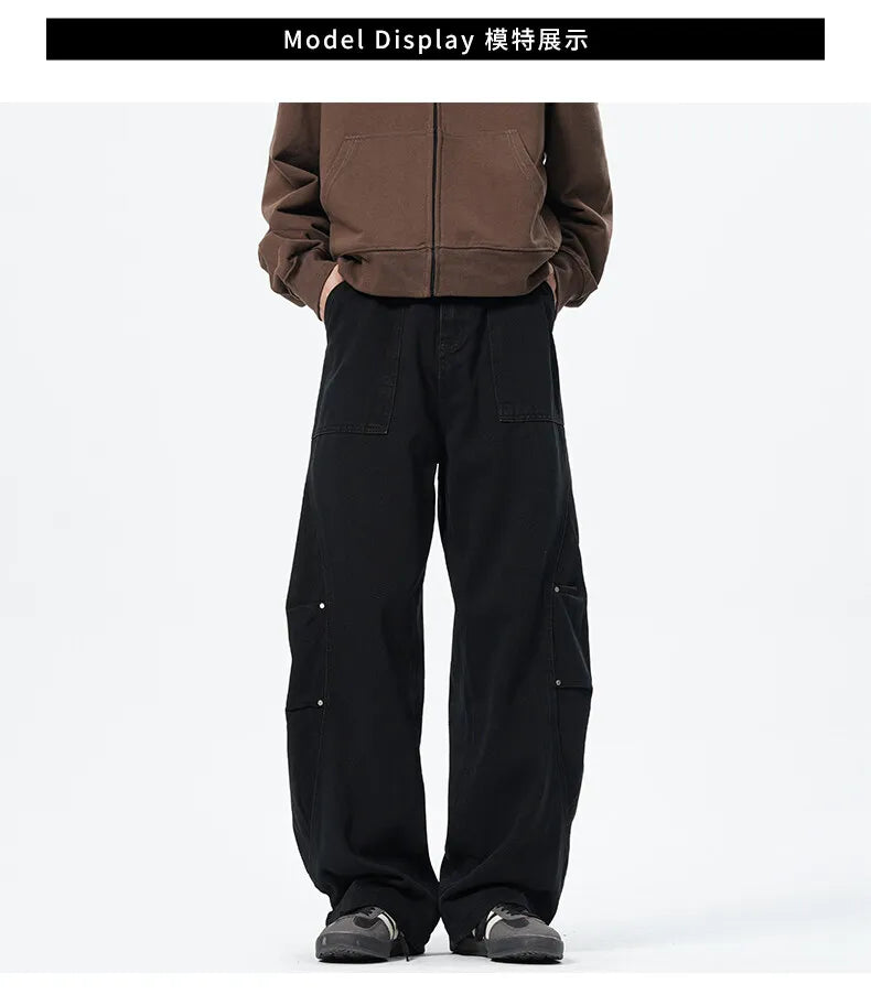 Patchwork style Men's Baggy Straight Jeans Personality unisex Fashion Korean High Street Denim Pants Streetwear Male Trousers voguable