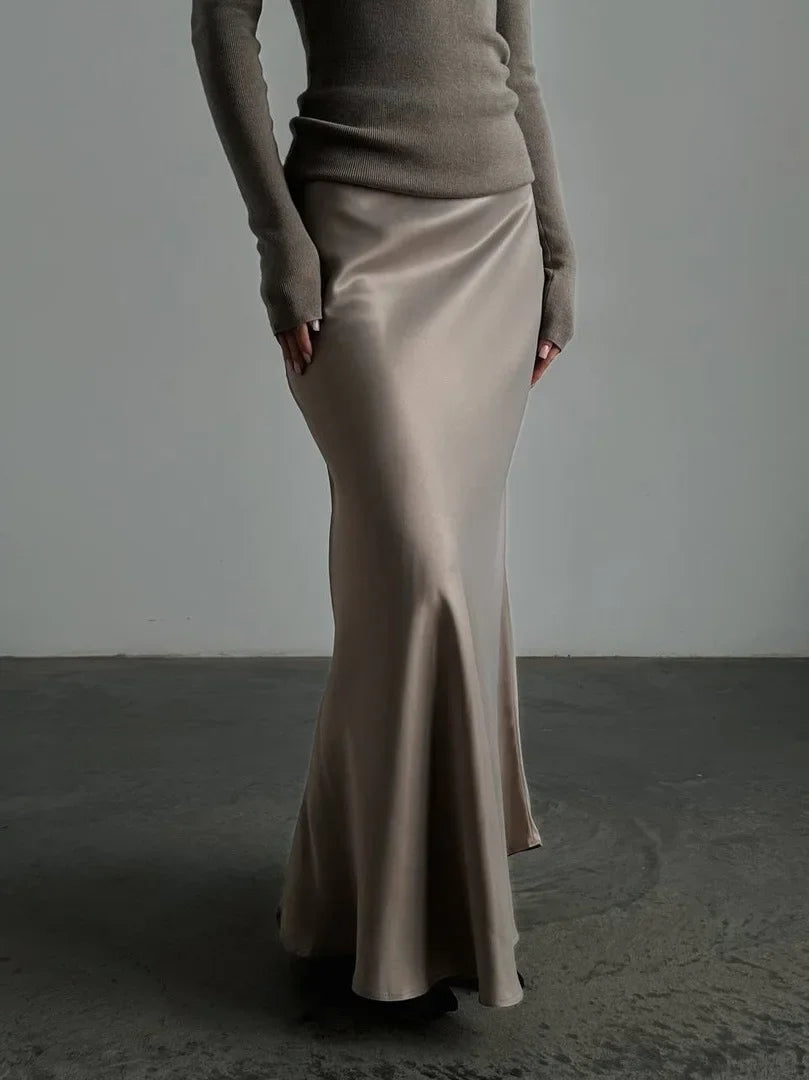 Casual Satin Women'S Skirt Spring Summer Fashion Loose High Waist Maxi Skirts Elegant Simple Slik Fishtail Skirt voguable