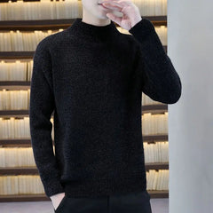 Autumn Winter New Fashion Long Sleeve Half High Collar Solid Pullovers Men's Clothing All-match Knitting Korean Simplicity Tops voguable
