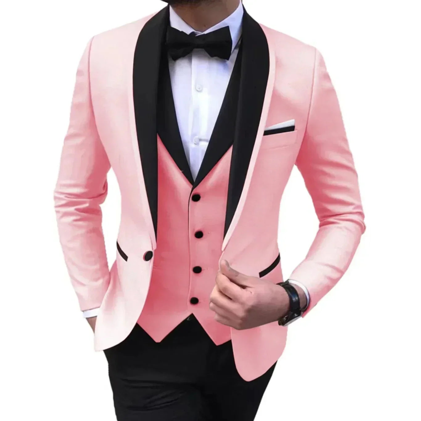 Voguable  Luxury Slim Fit Men's 3-Piece Tuxedo Set with Shawl Lapel Blazer Vest And Pants for Wedding And Evening Parties voguable