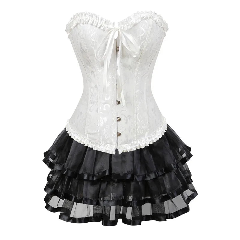 Voguable sexy corsets for women plus size costume overbust burlesque corset and skirt set tutu corselet victorian fashion gowns voguable