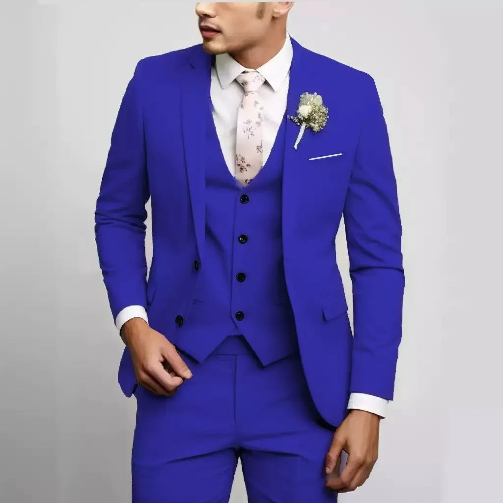 Voguable  3 Pieces Suit Fashionable and Formal Gentle Trend Solid Color Men's Business Casual Fit Wedding Host Gentle Suit voguable