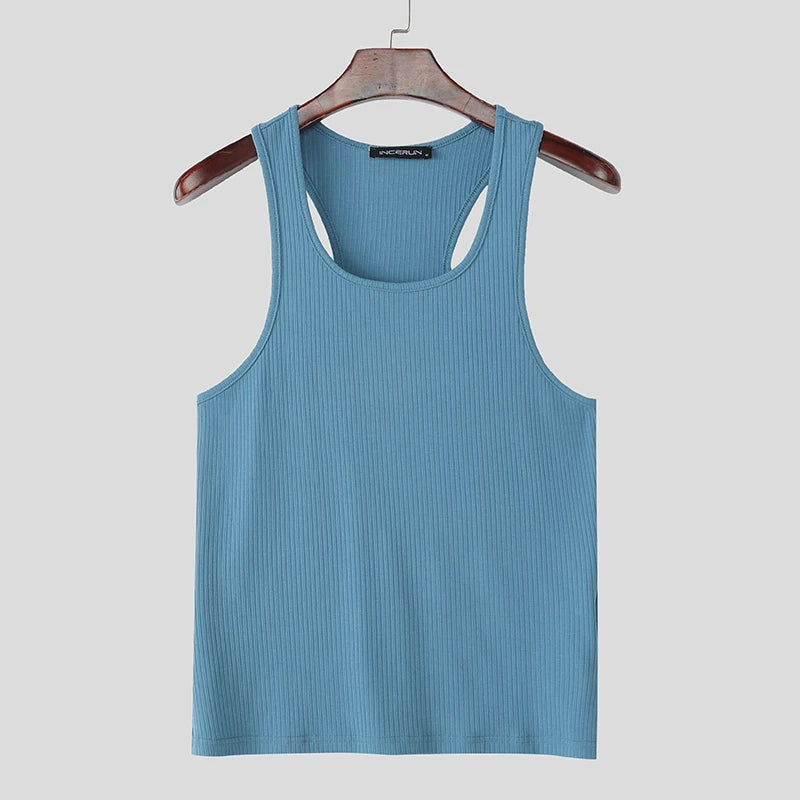 Men Tank Tops Solid Color Square Collar Sleeveless Fashion Male Vests Summer Streetwear 2025 Skinny Men Clothing S-3XL voguable