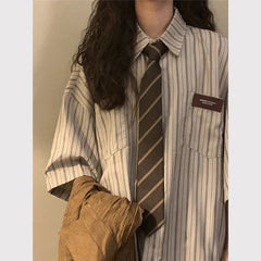 Vintage Striped Women with Tie Blouses Harajuku Oversized Loose Preppy Tops Japanese Summer Fashion Long Sleeve Shirts voguable
