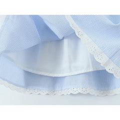 Women Lace Spliced Blue Striped Sling Short Dress Sexy Backless Bandage High Waist A-line Casual Summer Dresses voguable