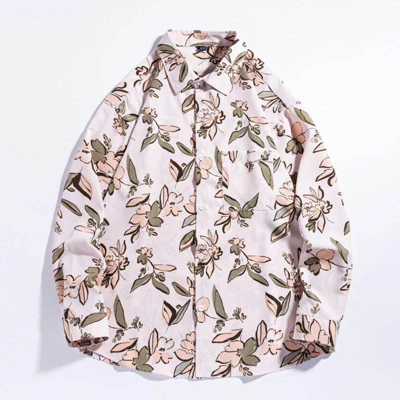 Voguable  Trendy Brand Fashion Autumn New Men's Turn-down Collar Printing Single Breasted High Street Casual Loose Long Sleeve Shirts Tops voguable