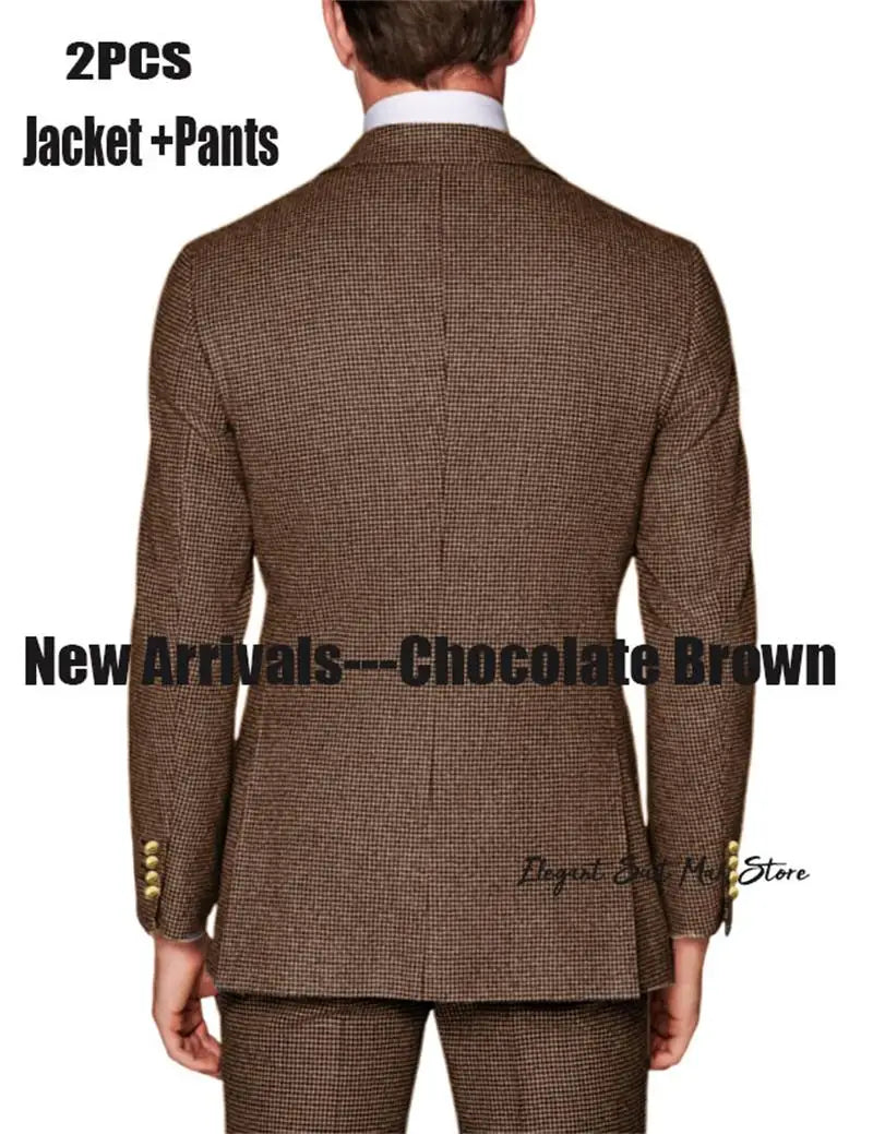 Voguable  Black Men's Suit Jacket Houndstooth Peak Lapel Double Breasted Business Regular Fit Blazer Man plus size voguable