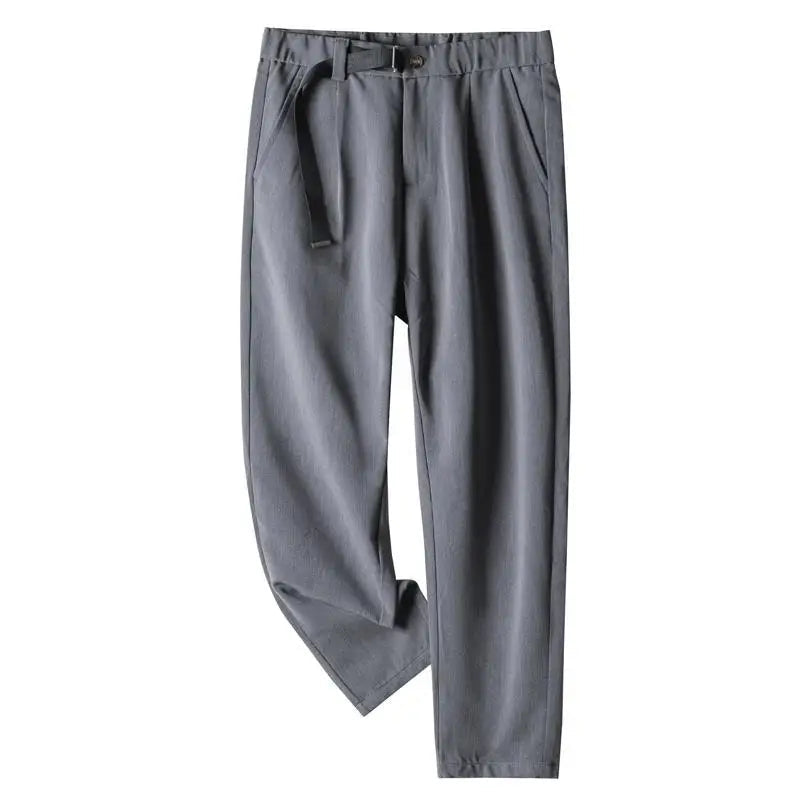 White Stretch Casual Ankle Pants Silhouette Men's Elegant Suit Pants Summer Korean Straight Loose Men's Smart Casual Trousers voguable