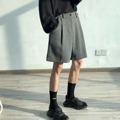 Voguable Summer Suit Shorts Men Fashion Social Mens Dress Shorts Korean Loose Business Casual Shorts Mens Grey Black Office Formal Shorts voguable