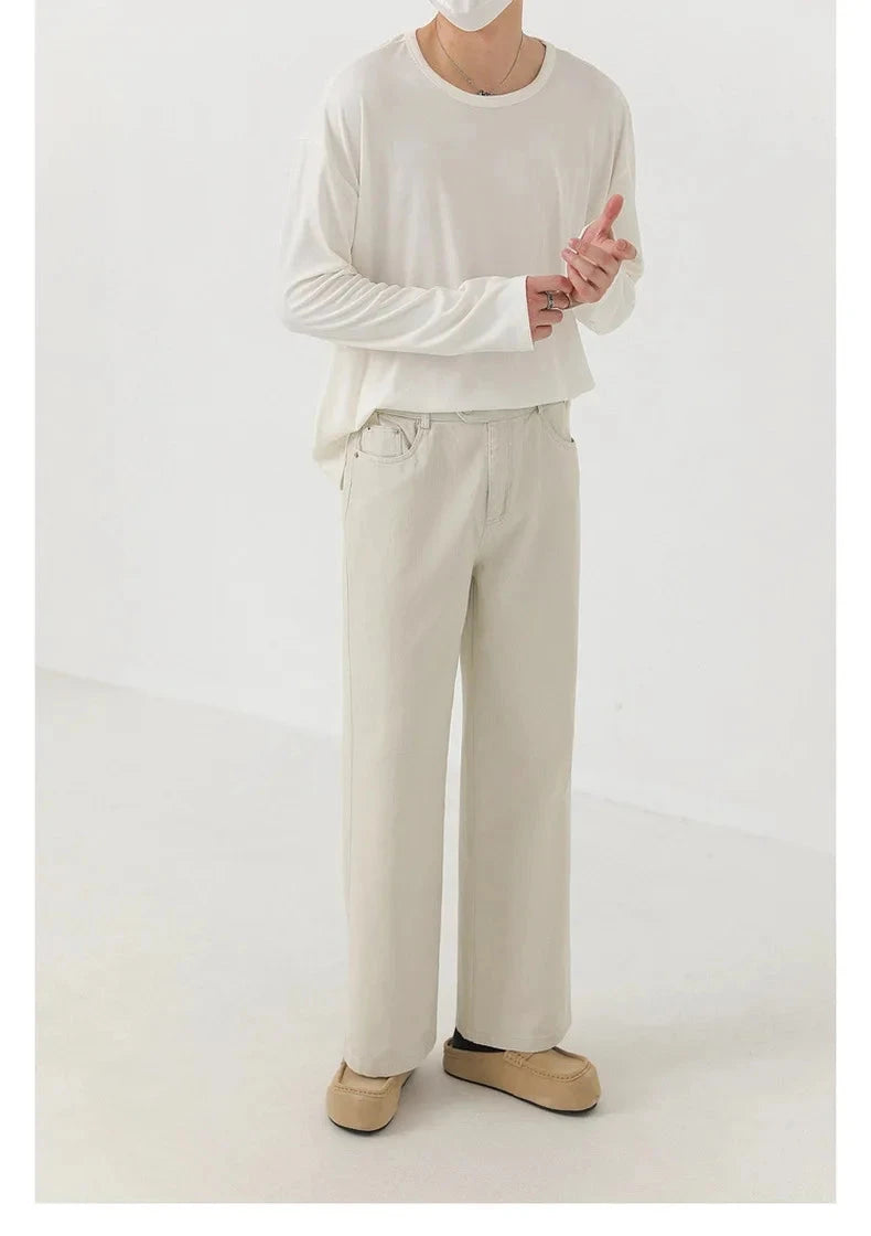 Korean Fashion Men T-shirt Luxury Knitted Solid Color Scoop Neck Long Sleeve Tees Casual Premium Quality Textured Knitwear M-3XL voguable