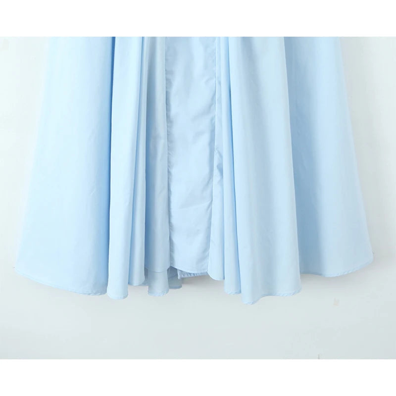 New Elegant Blue Halter Midi Long Dress Women Sexy Backless Deep V Neck Low Waist A-line Summer Dresses Party Robe voguable