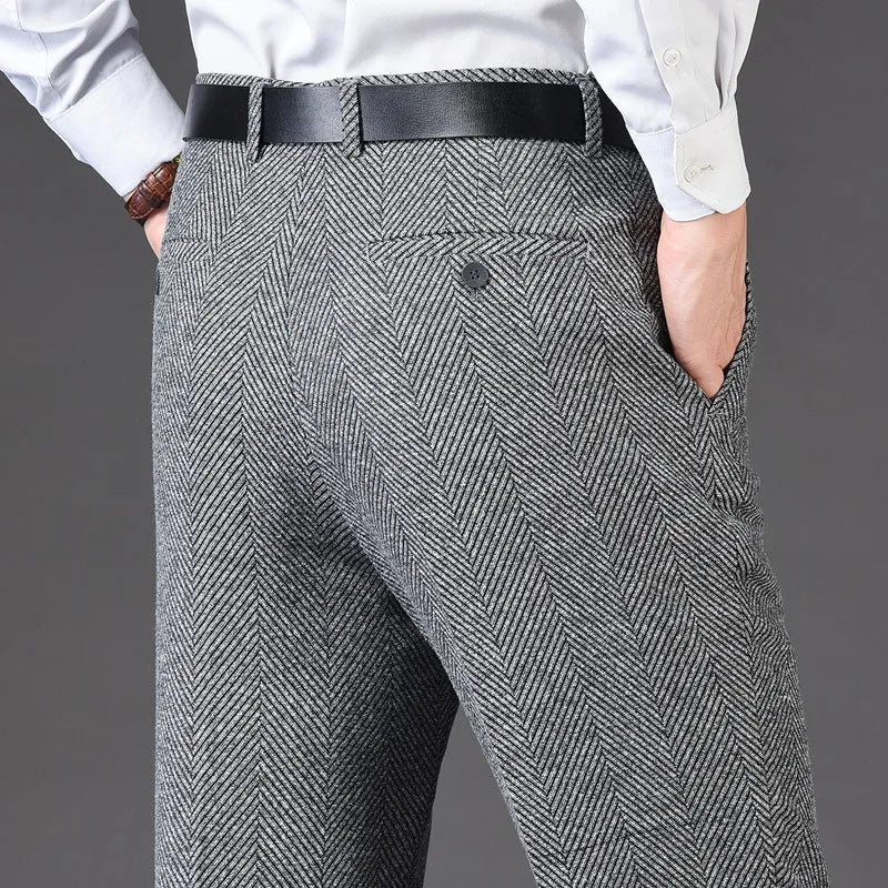 Flat Cashmere Suit Trouser For Male Loose Plaid Hight Waist Classic Straight Formal Mens Dress Pants Business Size 42 44 voguable