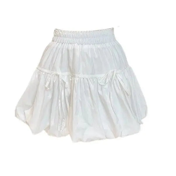 Women Y2k Bubble Mini Skirt Elastic Waist Ruffle Flare Puffy Skirt High Rise Cute Pleated Lace-up Bow Tie Lantern Short Skirt voguable