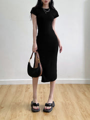 Slim Bodycon Short-Sleeve Stretch Midi Dress mysite