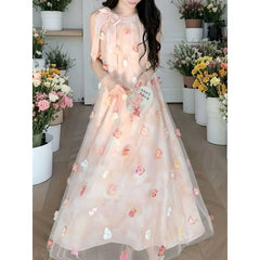 Voguable  Hanging Neck Fairy Dress For Women New Summer Sleeveless Floral Long Dress French Style Vacation Party Dress voguable