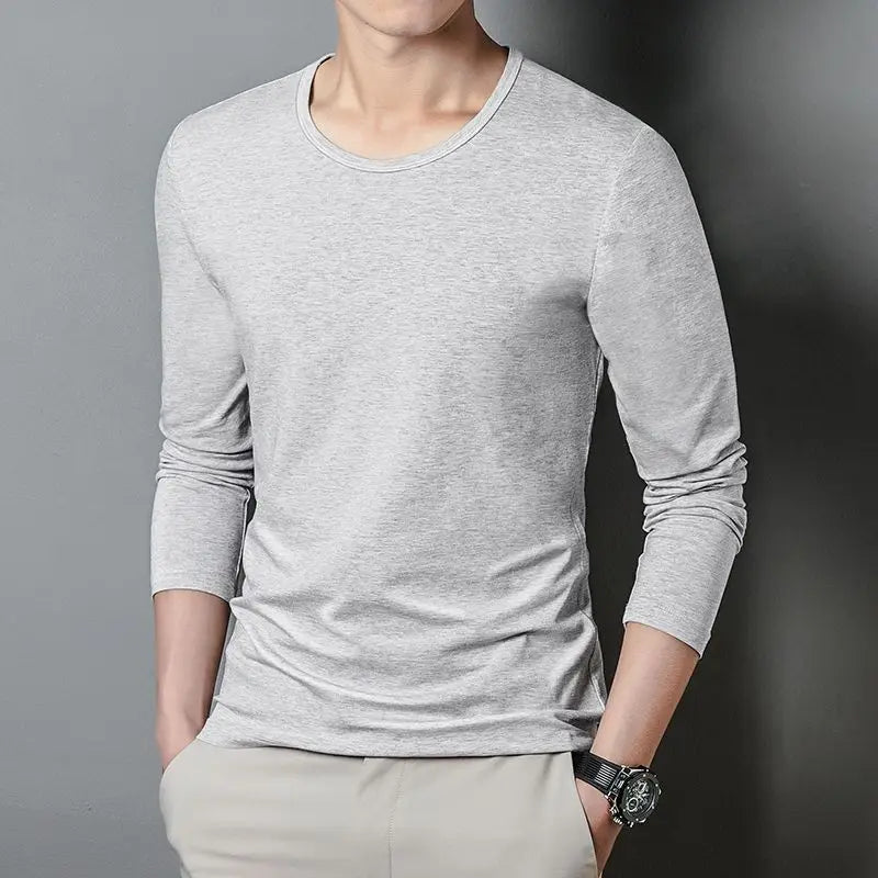 Voguable  Longsved Slimfit Mens Tshirt Casual Wear Base V Neck PU Leather Nine Sleeve Cleanfit Style Citywalk Suitable Tshirt voguable