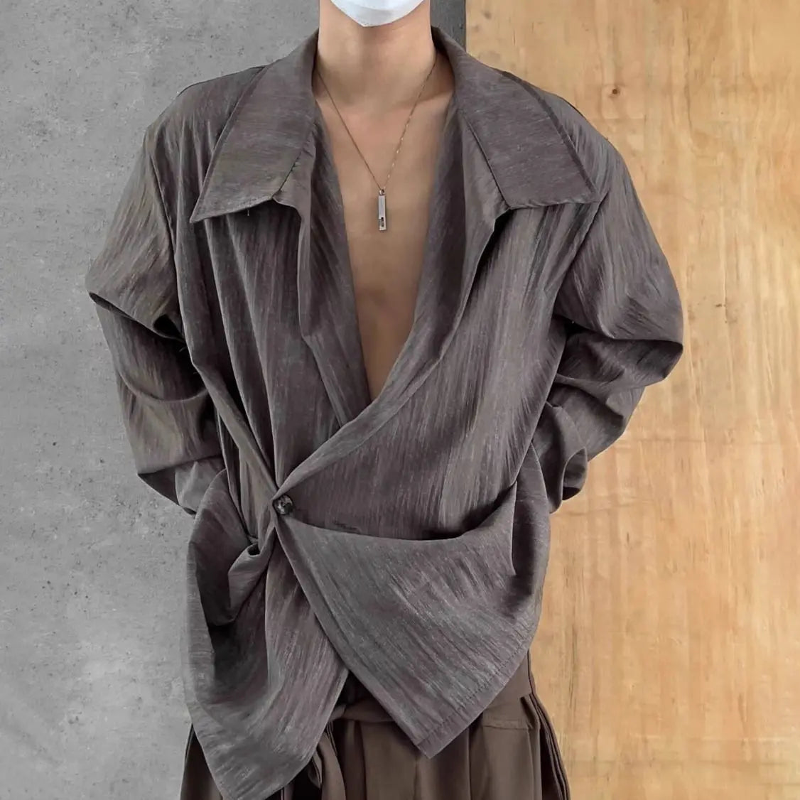 Voguable  Men's Button Down Shirt Irregular Long Sleeve Shirt Vintage Casual Loose Shirt Jacket Tops Casual Sweatshirt Streetwear Vintage voguable