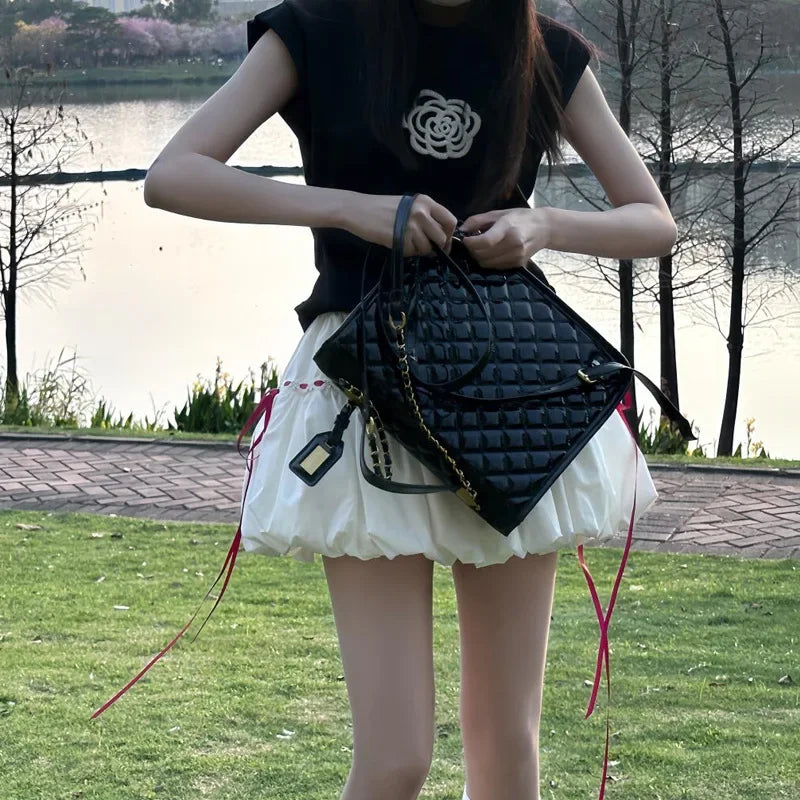 White Lace Up Mini Skirt Women Summer High Waist All Match Bud Skirts Y2K Korean Sweet Preppy Patchwork A Line Skirts New voguable
