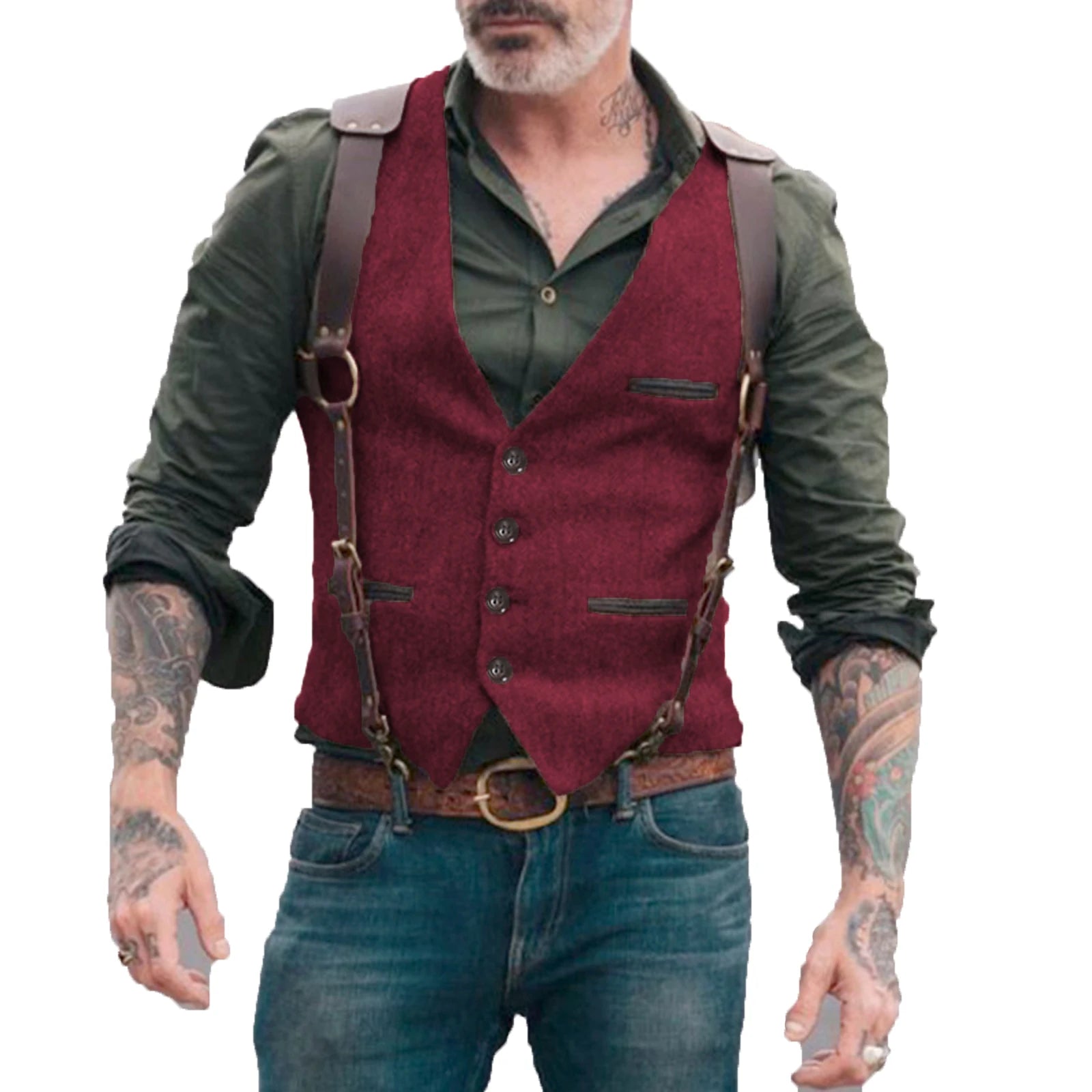 Men's Vests Men Brown Waistcoat Vest Man Steampunk Jacket Striped Tweed V-neck Slim Fit Gilet Wedding Clothing voguable