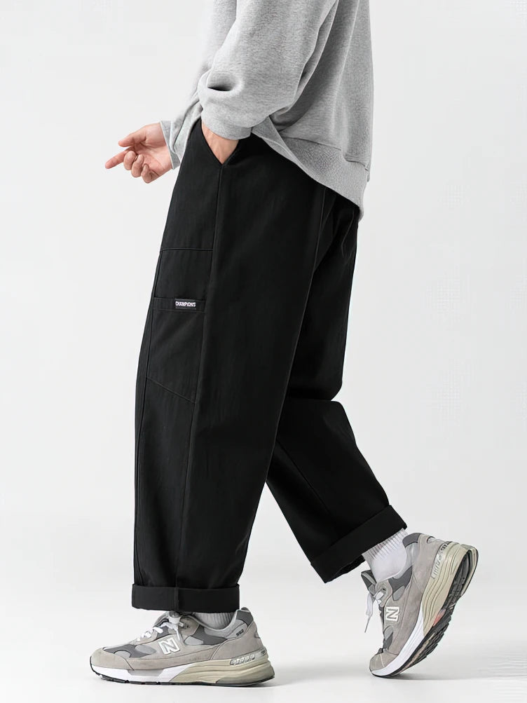 Voguable  100% Cotton Casual Straight Cargo Pants Men Loose Wide Leg Long Trousers Korean Popular Clothes New voguable