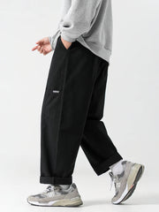 Voguable  100% Cotton Casual Straight Cargo Pants Men Loose Wide Leg Long Trousers Korean Popular Clothes New voguable