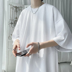 Ice Silk Striped Oversized Cool T Shirts Men Summer Half Sleeve Fashion Harajuku T-Shirt Male Solid Simple Daily Casual Tees gotmes-shop