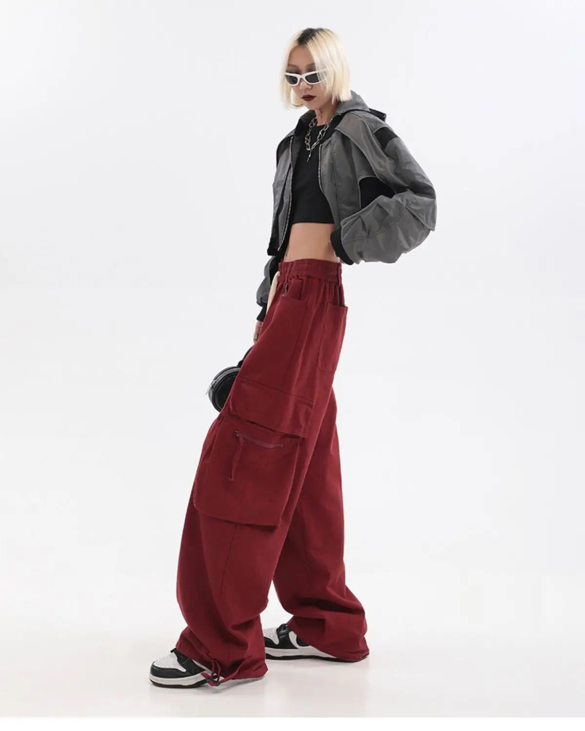 Streetwear Vintage Hip Hop Oversize Red Cargo Pants Women Drawstring Elastic Waist Loose Wide Leg Harajuku Casual Trousers 2023 voguable