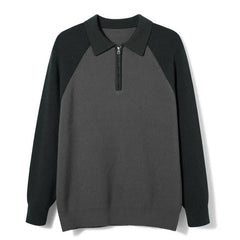 New American Chic Men Polo Sweater Luxury Trendy Business Zip-up Knit Solid Color Pullover Leisure Slim-fit Long Sleeve Knitwear voguable