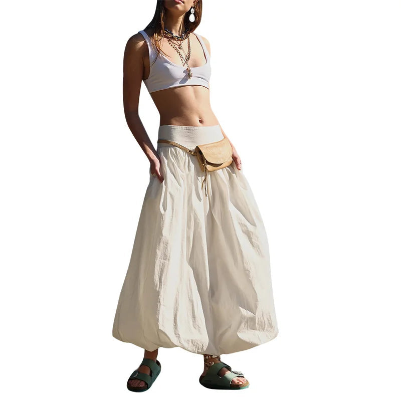 Skirts y2k Women Summer Elegant Solid Color High Waist Loose Fitting Long Bubble Skirt Office Ladies Skirts Streetwear voguable