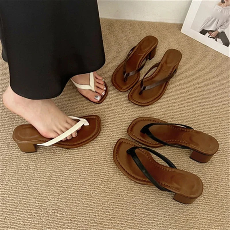 Voguable  Summer Clip Toe Square Low Heels Women Slippers Sandals Fashion Casual Flip Flops Party Shoes voguable